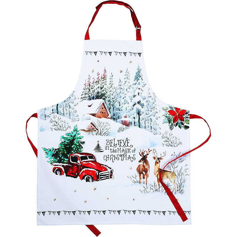 Apron Christmas Winter 100% Natural Cotton, Holiday Apron for Women for Christmas Baking Adjustable