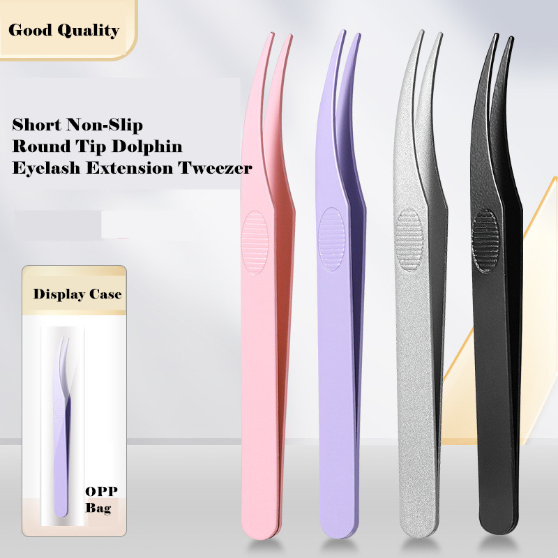 Short Round Tip Gift Beauty Lash Tool Metal Dolphin Eyelash Extension Tweezer