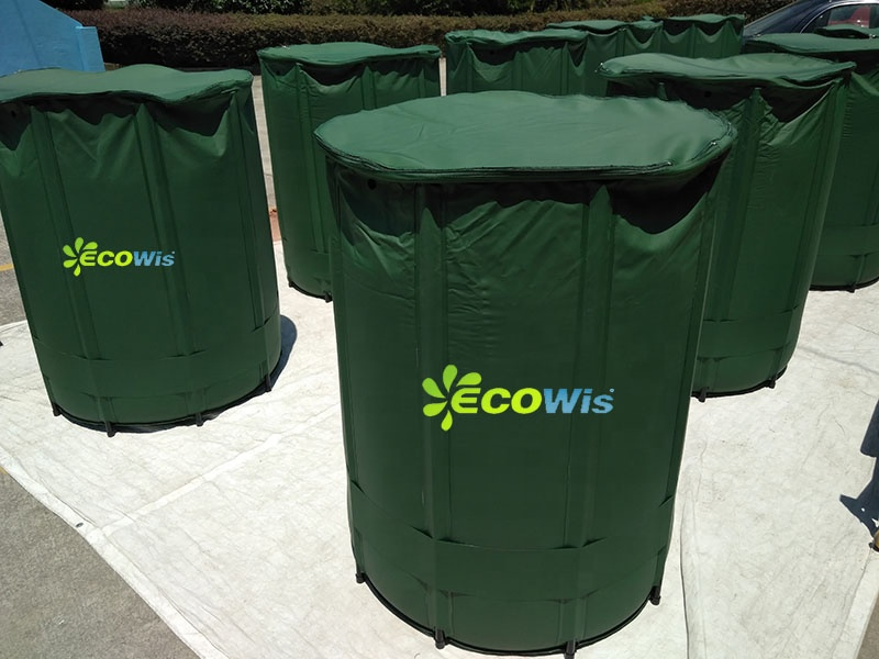 750L Foldable Rain Barrel Water Butt PVC Tarpaulin Collapsible Water Tank for Rainwater Harvesting