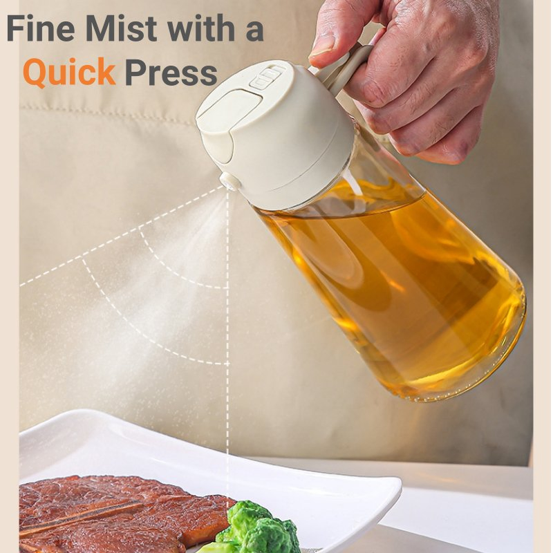 New Glass Spray Pour Dual-Use Oil Bottle Large Capacity Oil Bottle for Kitchen One-Piece Press Sprayer