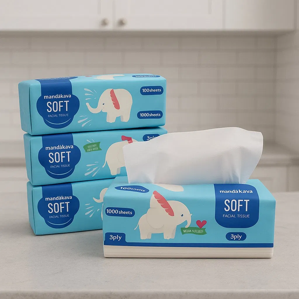 Organic Pack Soft Water Absorption Custom Logo Printing Bathroom Facial Tissues Paper