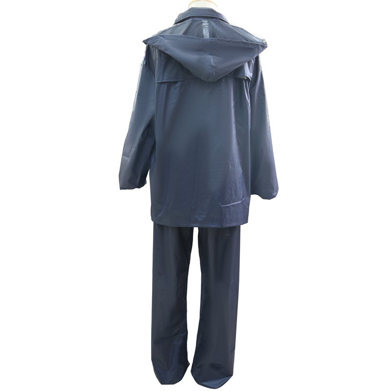 Navy Blue Waterproof Polyester PVC Coating Raincoats Custom Logo Two Pieces Oil Resistant Men Working Rainsuit