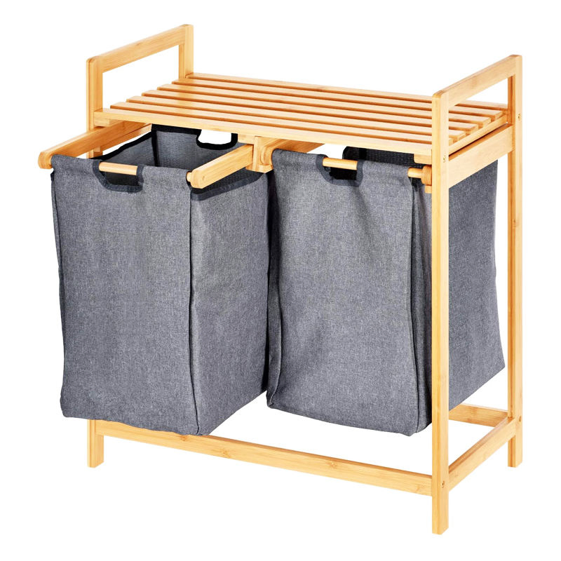 Dual Compartments Storage Laundry Hamper Bamboo Laundry Basket
