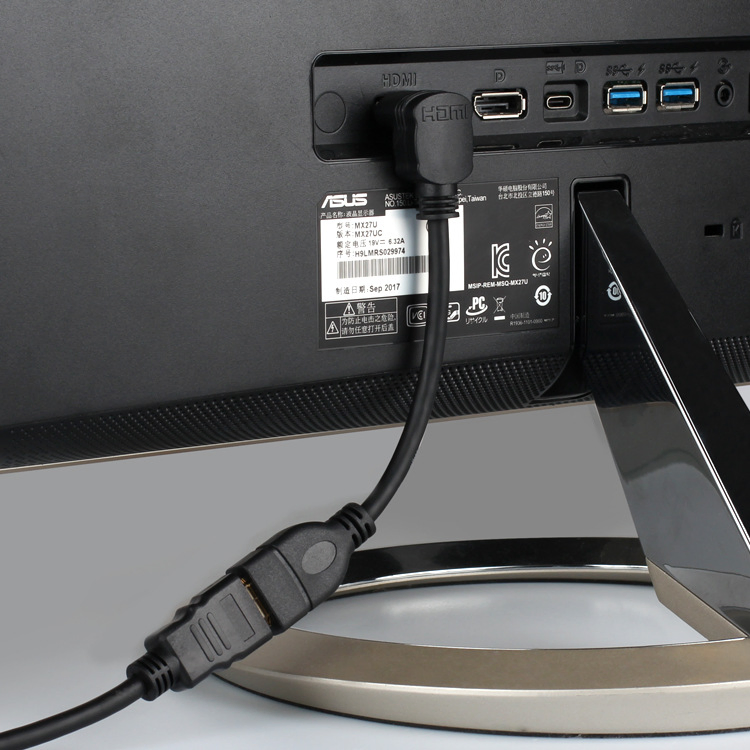 New design 0.15m ethernet 4K 3D 60hz 90 degree video cable HDMI male to female high speed extension cable for monitor and projector