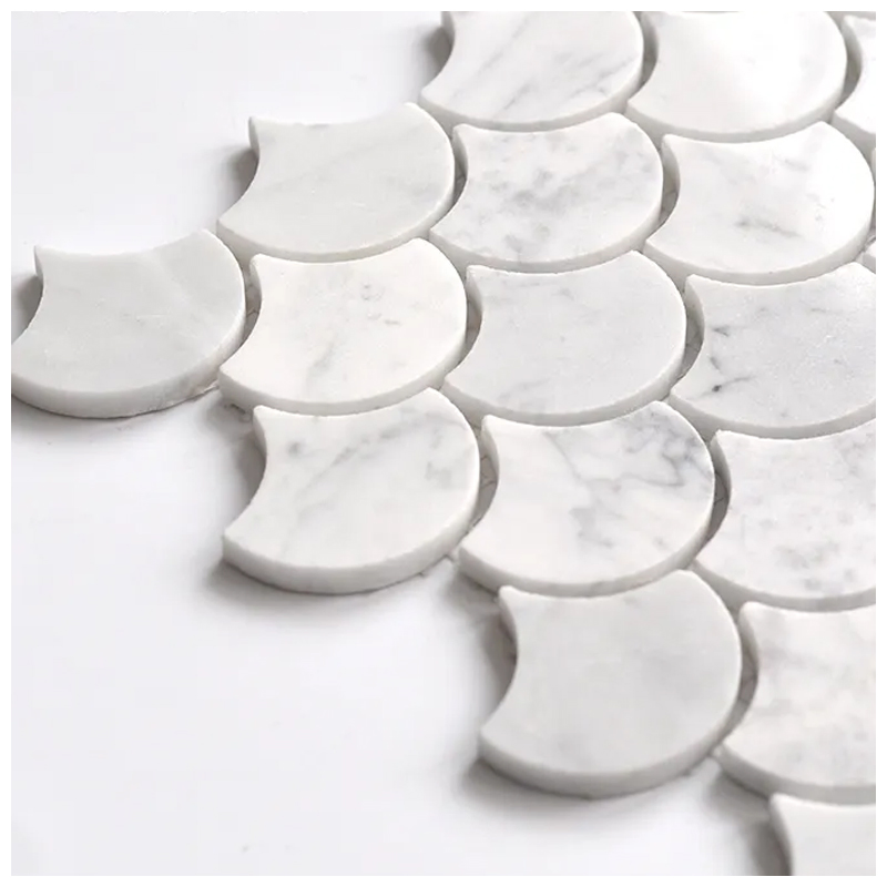 Carrara White Marble Fish Scale Mosaic Tiles