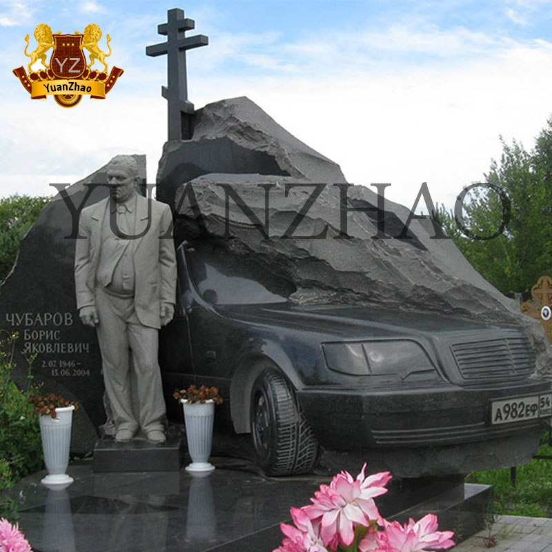 Memorial Gravestone China Black Granite Tombstone Customized Black Stone Russian Granite Monument