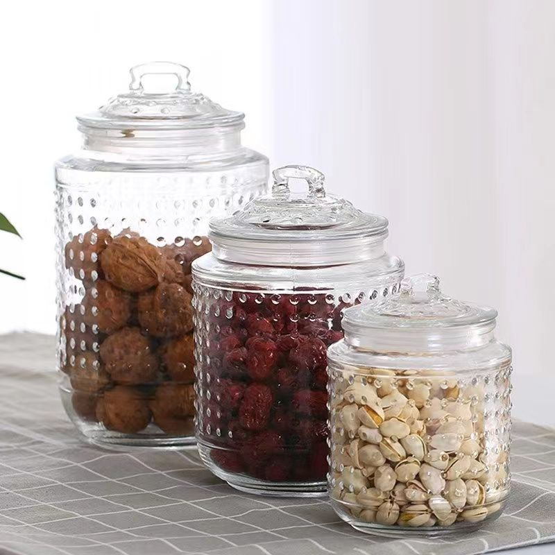 Lead Free 670ml/1380ml/2100ml Glass Storage Jar with Lid for Kitchen Storage