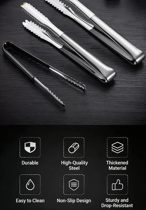 Stainless Steel Ice Tongs / Food Tongs (Serrated Edge)