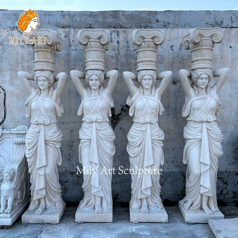 Customized Hand Carved Building Stone Column Roman Marble Statues Pillars