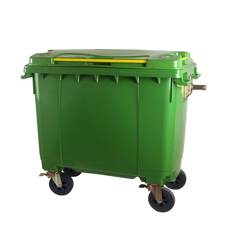 4-Wheeled Outdoor 660 Liter Plastic Industrial Garbage Bin Dustbin Container with Brakes