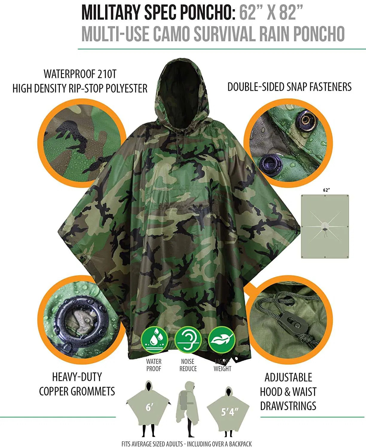 Camo Poncho Anti Tearing Poncho Multi Use