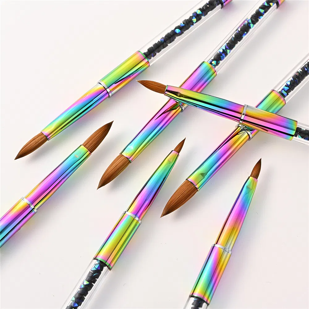 Wholesale Kolinsky Color Gradient Rhinestone Mink Hair Nail Brush Gel Brush Metal Nail Art Tool Pen Acrylic Nail Brush