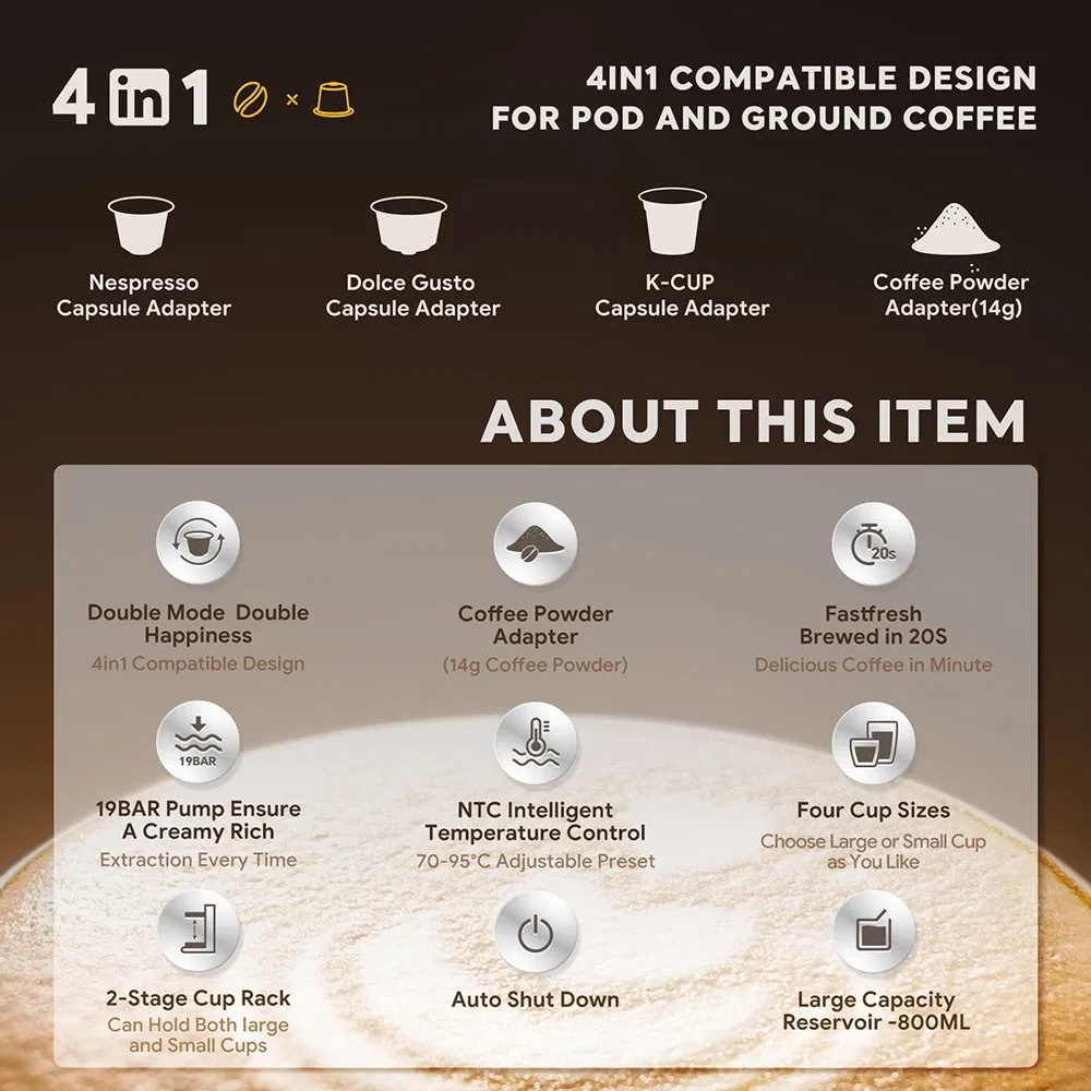 Semi-Automatic Espresso Maker with Large Water Tank and Cup Warmer