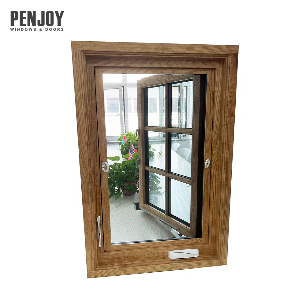 Penjoy Classic Style Villa Wooden Windows Double Glazed Window Crank Casement Windows