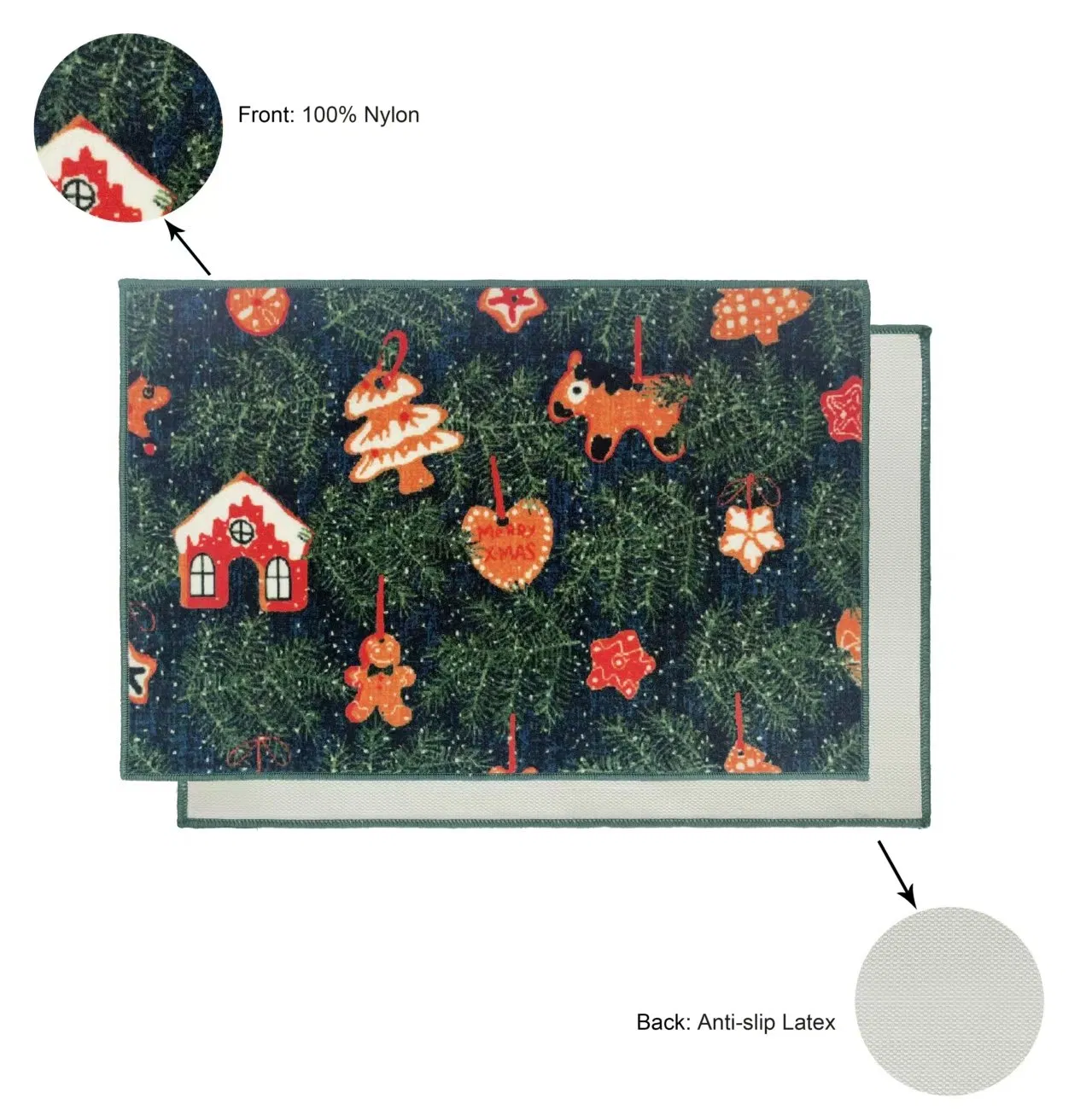 Printed Nylon+Latex Slip Resistant Rubber Backing Entryway Rug for Living Room