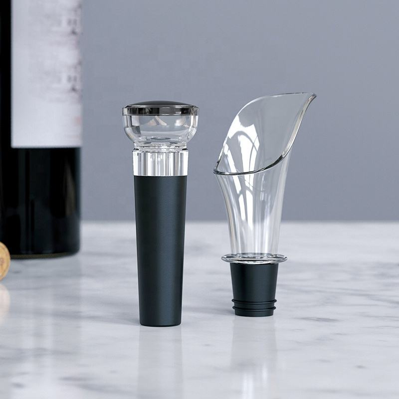 Promotional Corkscrew Wine Bottle Stopper Plastic Premium Vacuum Wine Pourer Stoppers Set Gift Box Bar Accessories