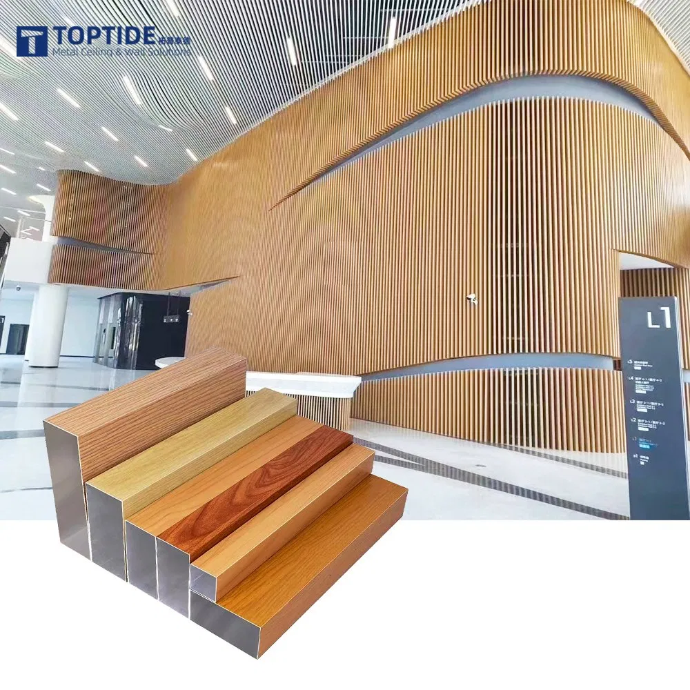 Interior Decor Metal Aluminum Ceiling Wood Grain Aluminum False Baffle Ceiling for Offices