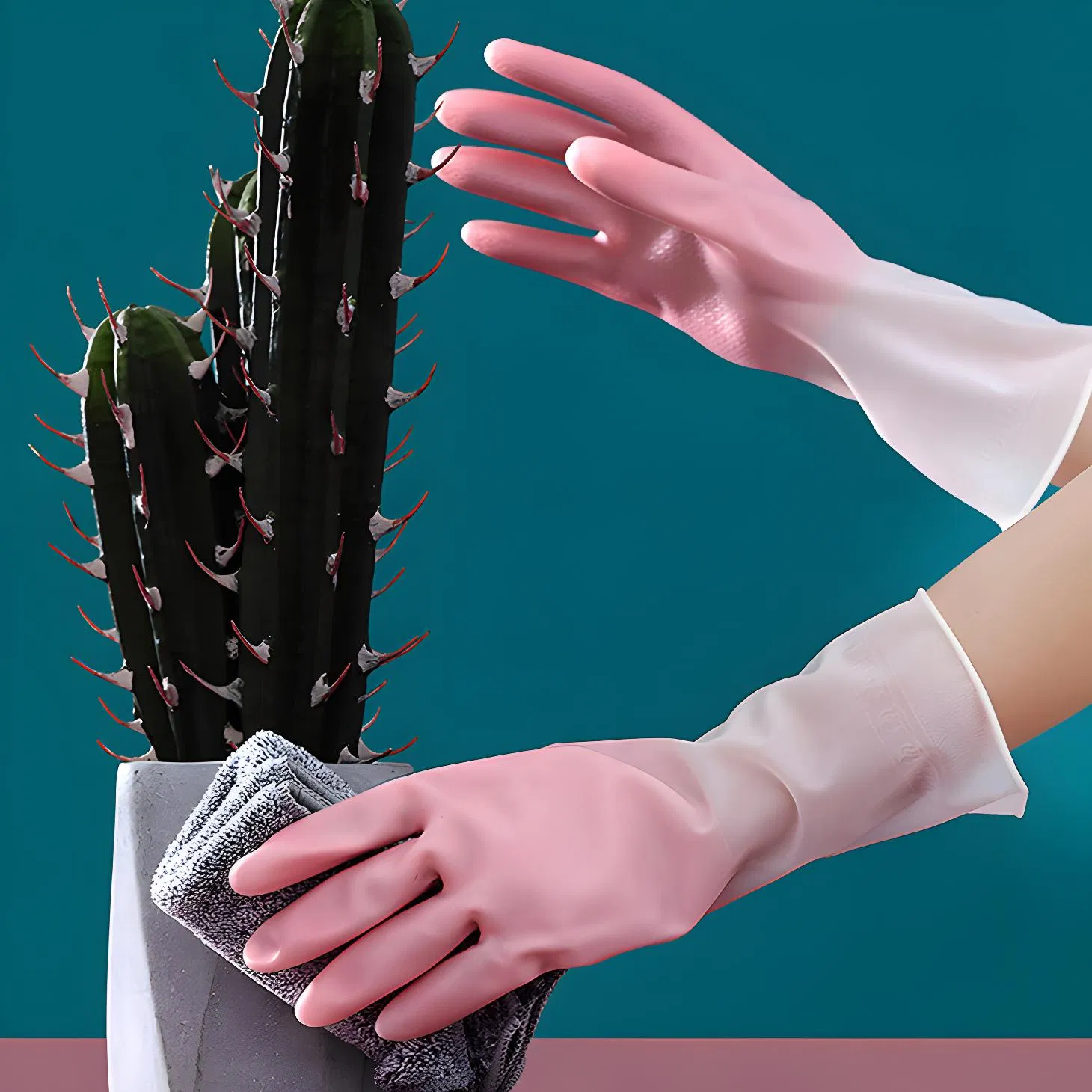 Transparent Two-Tone Waterproof Non-Slip Gloves for Household Cleaning