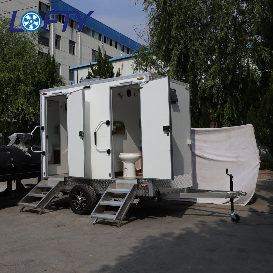 Outdoor 2-Stop Restroom Trailer Luxury Mobile Laundry Trailer Portable Toilet and Bathroom Trailer