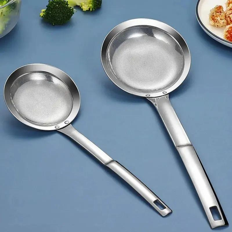 Stainless Steel Fat Skimmer Spoon Fine Mesh Long Handle Strainer for Kitchen Oil Food