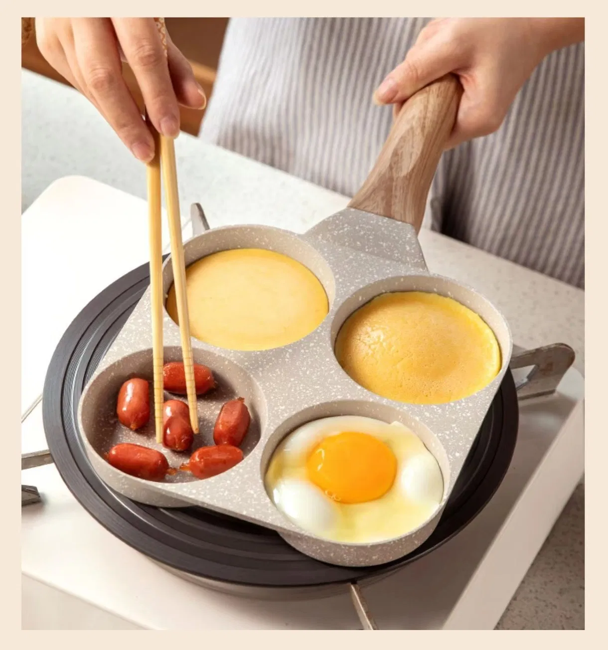 Cast Aluminium Breakfast Skillet Pan 3 in 1 Multisection Divided Frying