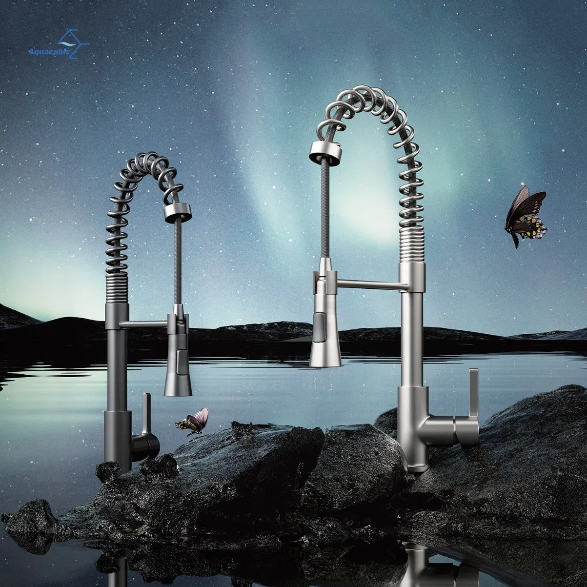 New Design Brushed Kitchen Spring Faucet Dual Function Kitchen Sink Mixture Taps