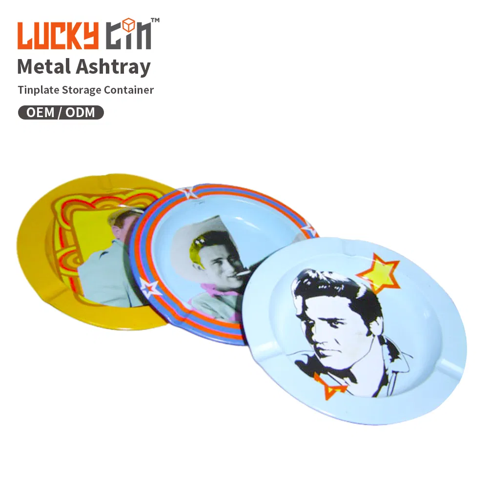 Chinese Factory Directly Custom Tinplate Decorative Home Dish Round Shape Multi Functional Tray Logo Tin Portable Ashtray