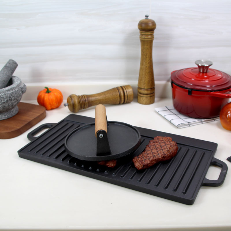 Preseasoned Cast Iron Double Burner Reversible Grill Griddle Size: 43X23cm