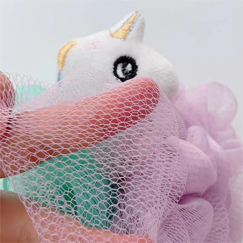 Cute Unicorn Kids Bath Loofahs Balls for Baby Girls Boys Mesh Shower