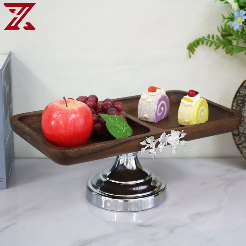 Customized Jewelry Display Tray with Silver Flower Decorative and Stand Wood Compartment Divided Tray