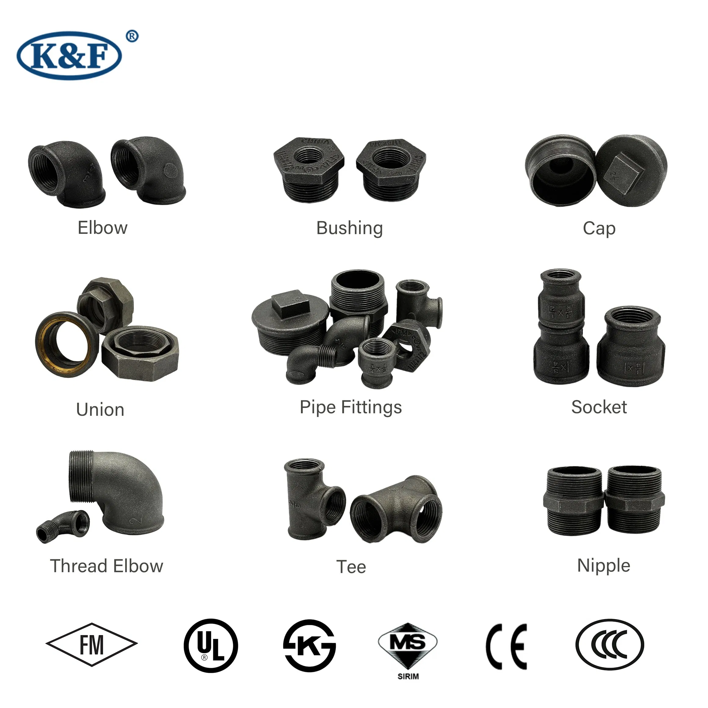 Kanaifu Malleable Iron Gi Galvanized Iron Threaded Pipe Fittings Tee for Water System