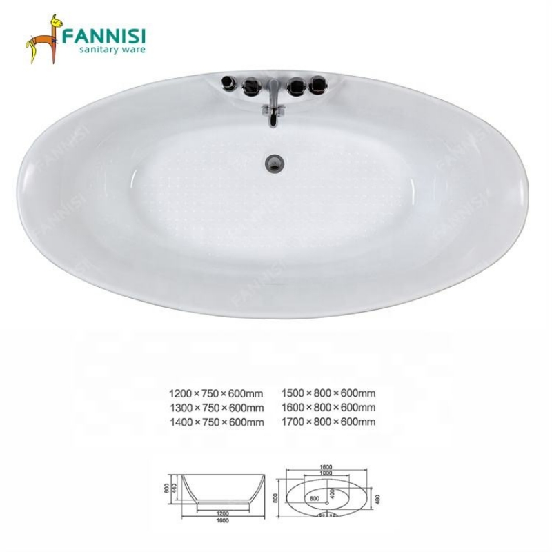 Взрослая отдельностоящая ванна с центральным сливом, глянцевая белая