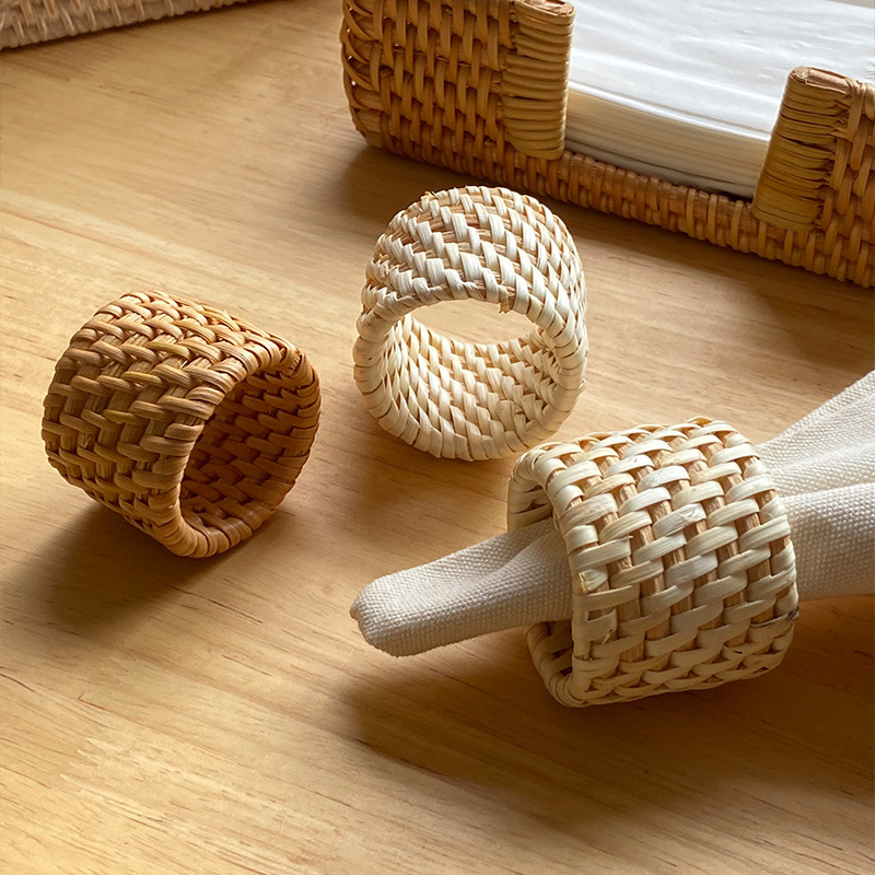 Northern Europe Hand-Woven Rattan Restaurant Napkin Ring for Tableware Decoration