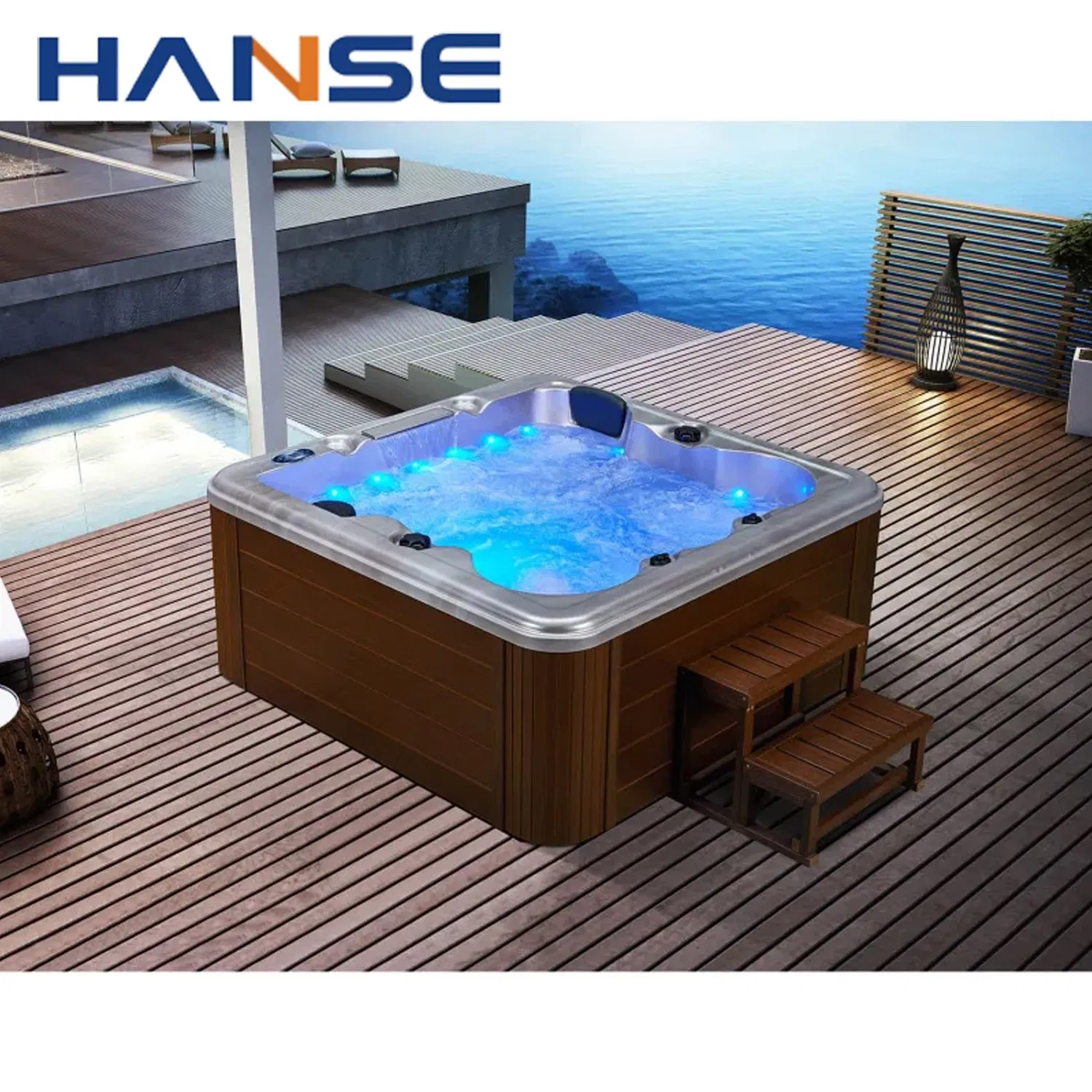 Hot Sale 4 Person Outdoor Hot Tub Air Jetted Massage Bathtub Deep Soaking SPA Tub for Garden