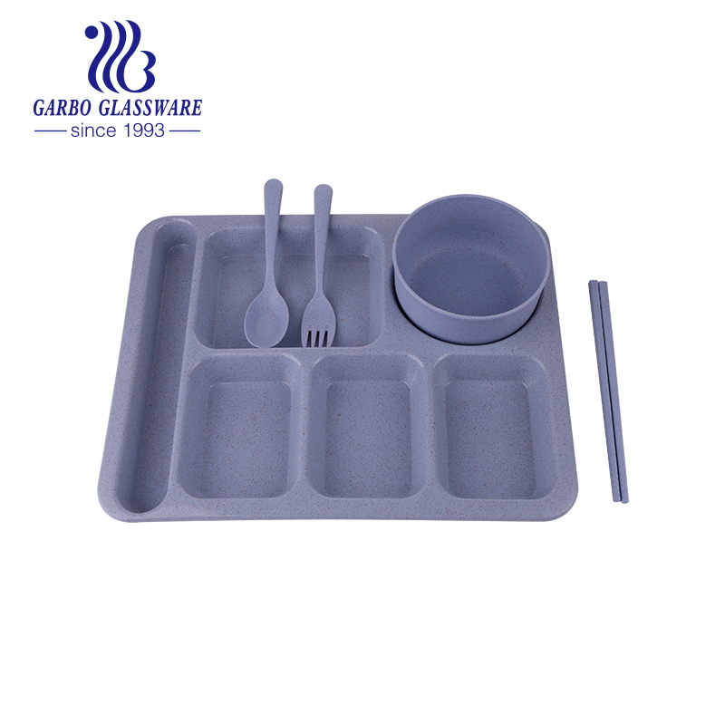 Wholesale Restaurant Plastic Cheap Colored Wheat Straw 5PCS Dinner Serving Set