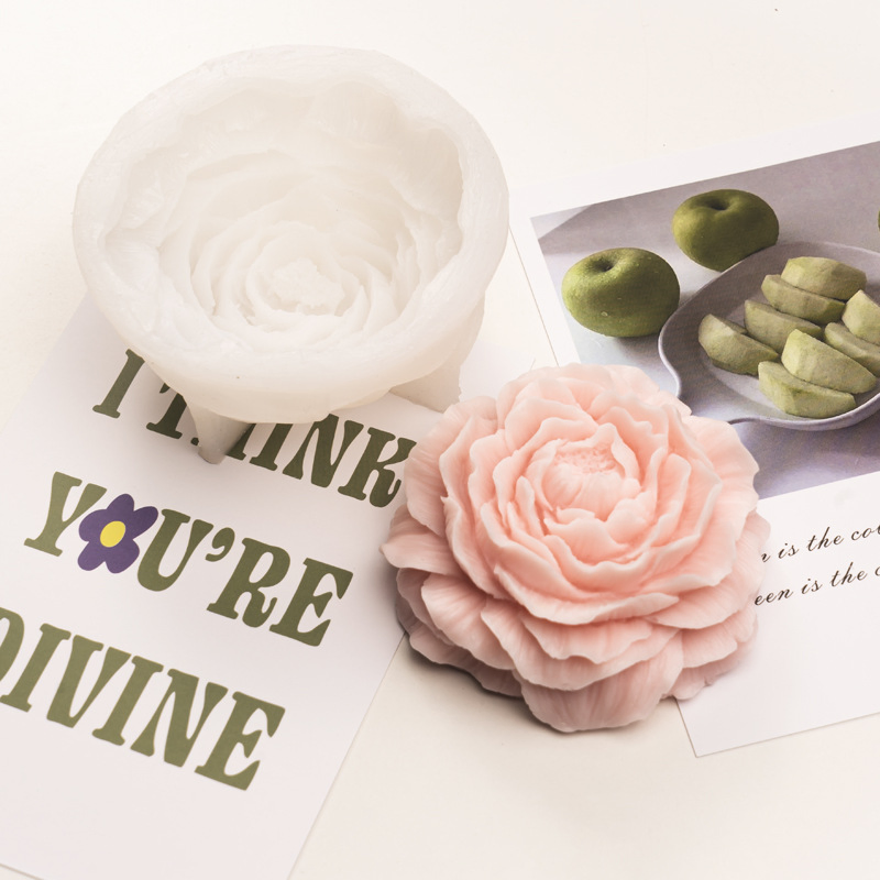 DIY Large Peony Flowers Scented Silicone Candle Mold for Decoration