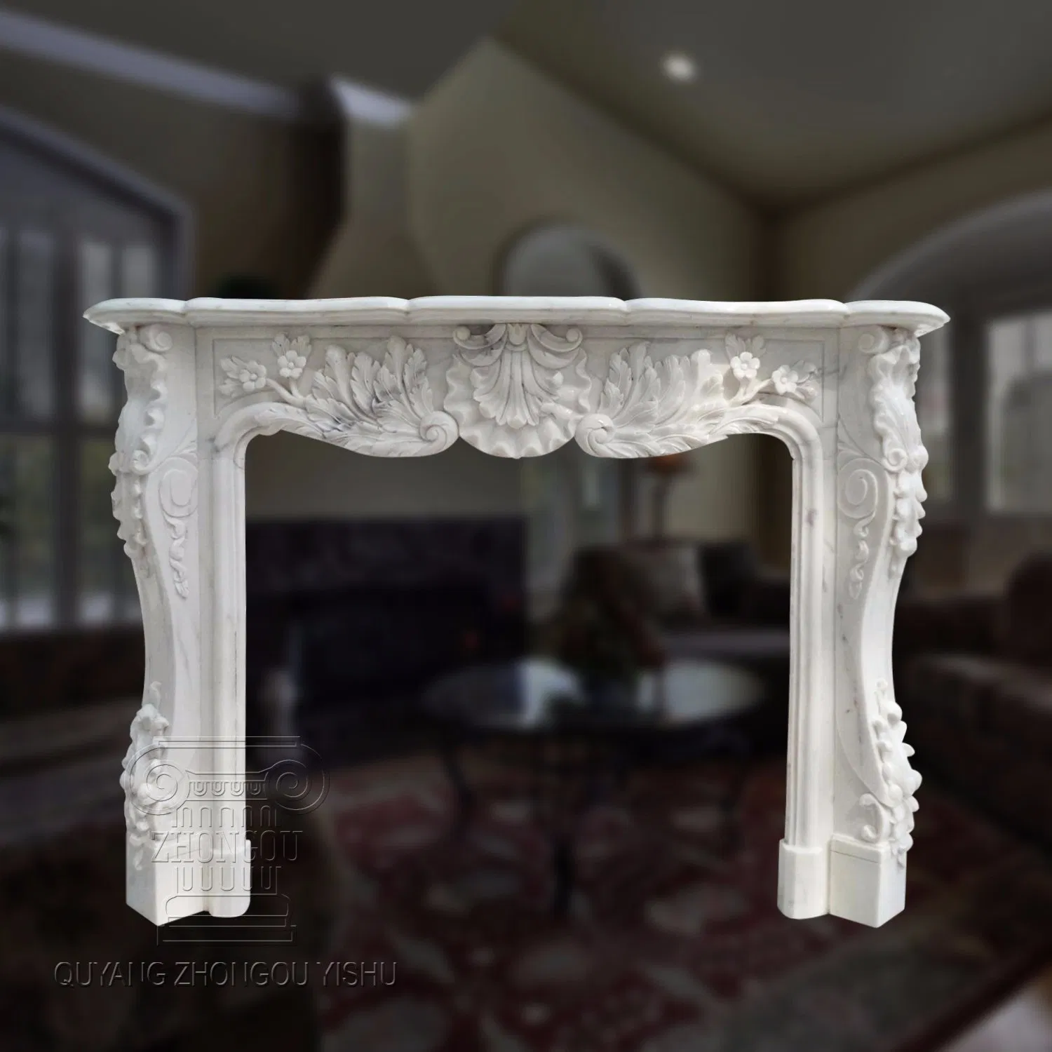French Style Natural Home Decoration White Marble Fireplace