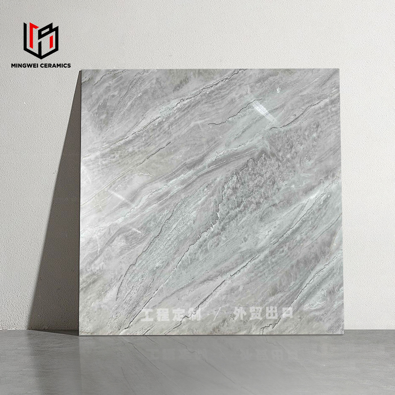 Modern Design Glossy Rock Stone Dark Grey and Brown Marble Look Golden Line Porcelain Tile