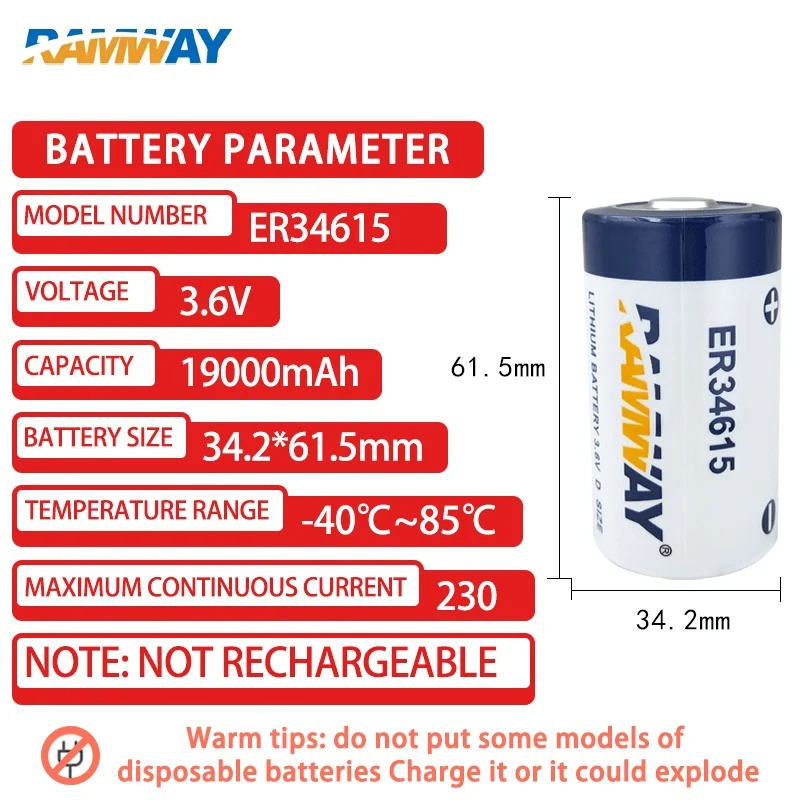 Батарея ER34615 3.6V 19000mAh, литиевая