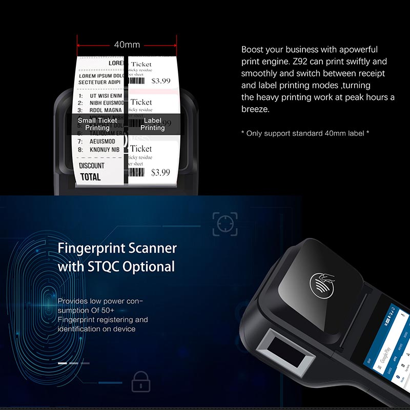 POS Terminal Manufacturer Handheld Mobile POS Smart Card Reader Android 13 POS Machine with Printer Z92