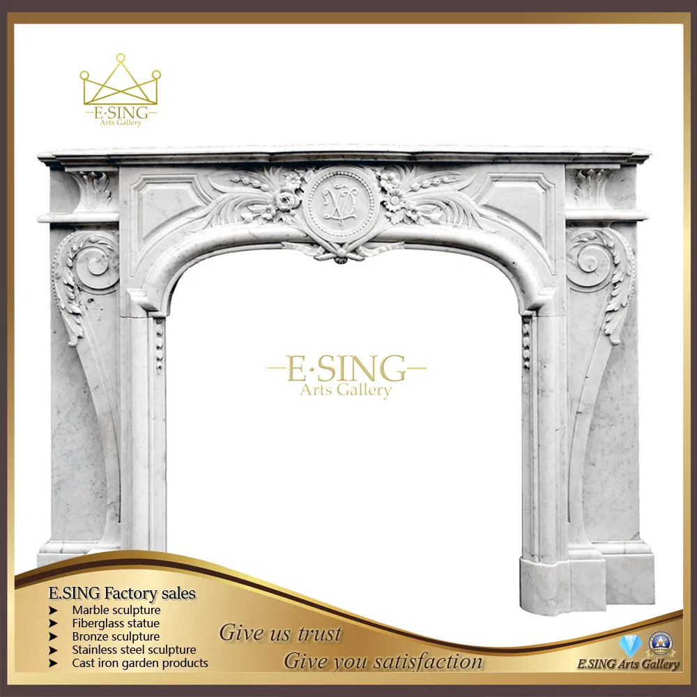 Indoor Usage Large Sculpture French Marble Fireplace