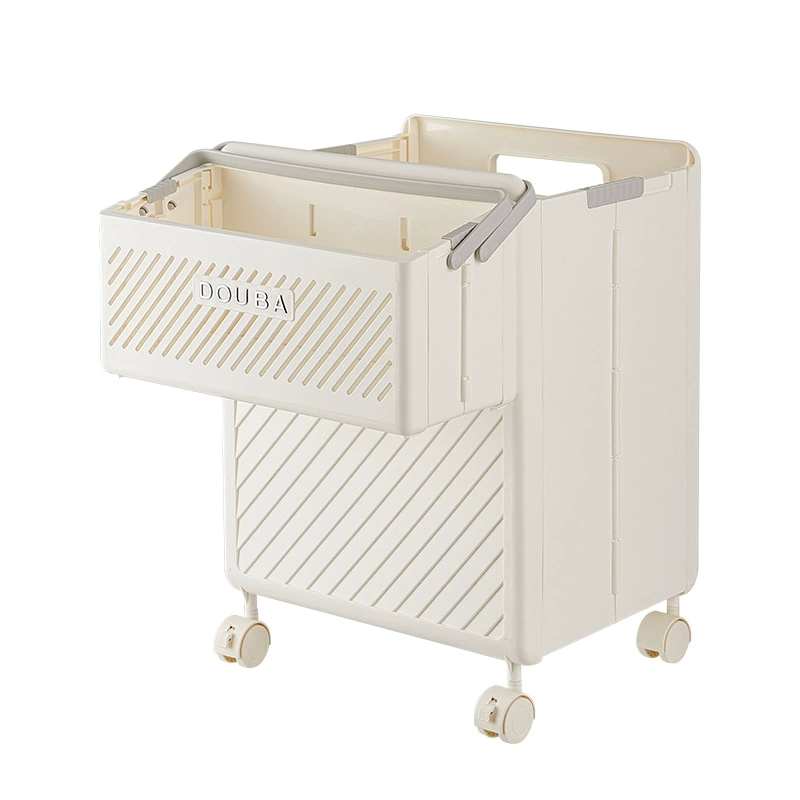 Folding Laundry Basket Rolling Foldable Dirty Clothes Hamper Laundry Organizer Beige Ez30568