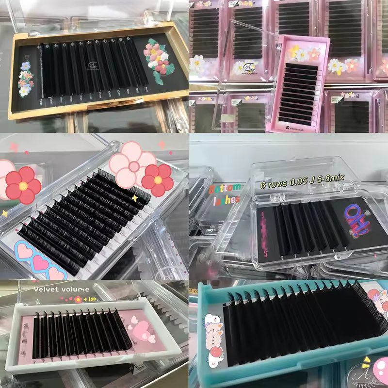 Wholesale Handmade Cashmere Volume Eyelash Extension Trays Individual Mink Dark Matte Black Lashes with Packaging Private Label