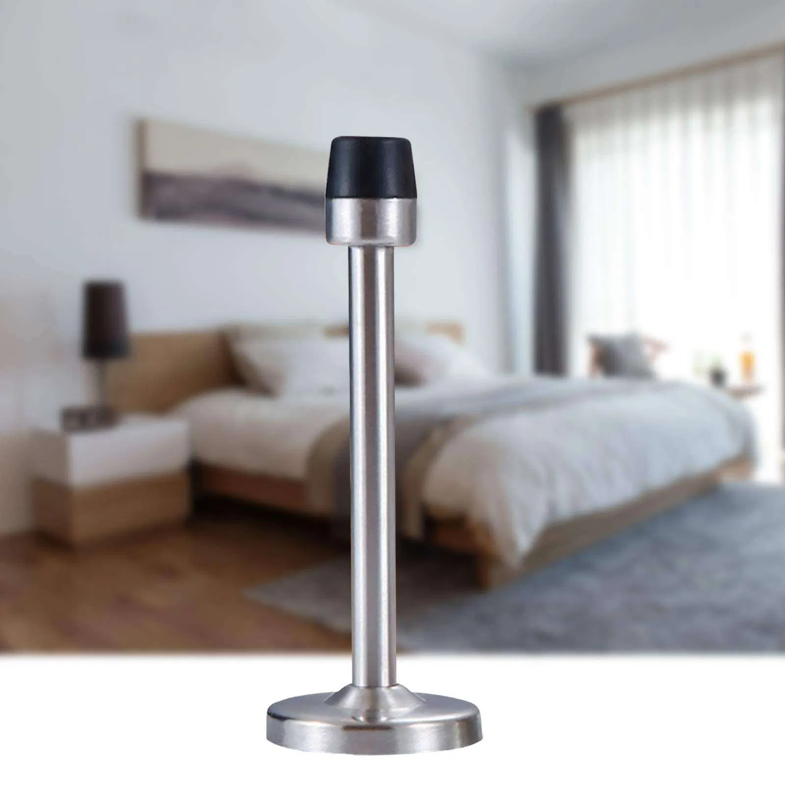 Stainless Steel Silver Mute Rubber Tip Long Doorstop Bumper Wall Mount Door Stopper
