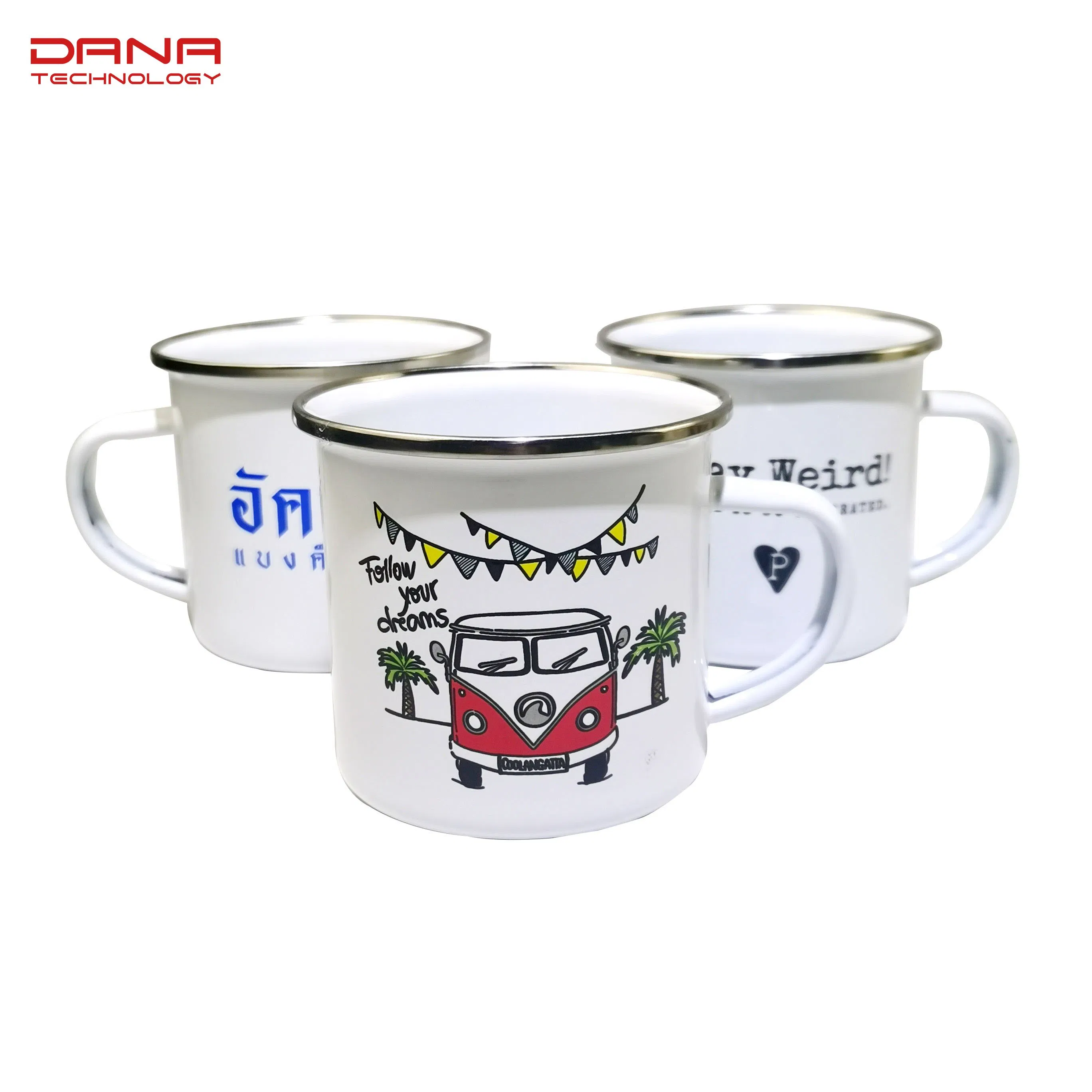 Stainless Steel Rim 11oz 350ml Traveling Enamel Carbon Steel Coffee Mug