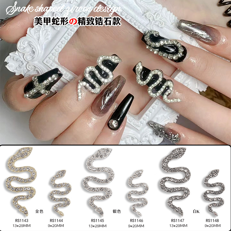 Wholesale Nail Art Diamond Alloy Jewelry Snake Zircon Three-Dimensional Nail Decoration Charms
