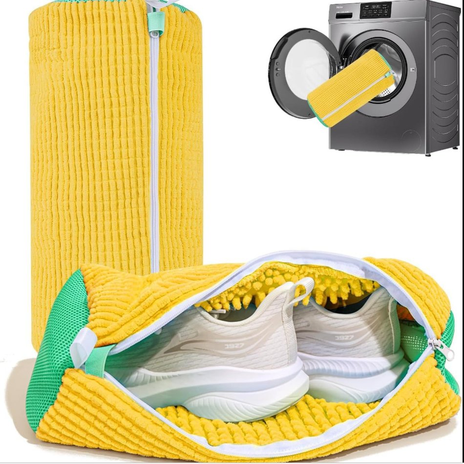 Customizable Reusable Shoe Washing Bag with Chenille Inner Lining Durable Shoe Cleaning Bag for Laundry and Travel