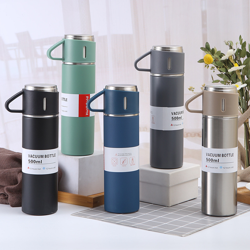 Business Gift 3PCS Coffee Tea Vacuum Flask Stainless Steel Water Bottle Gift Set with 2 Cup