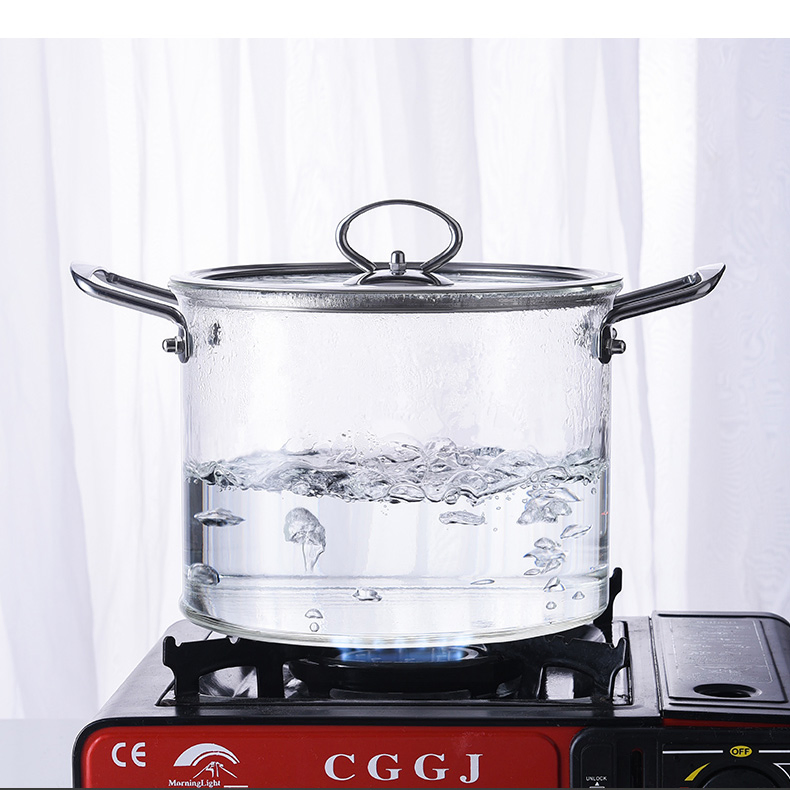 5 Liter Borosilicate Clear Glass Cooking Pot Cookware Set with Stainless Steel Handles