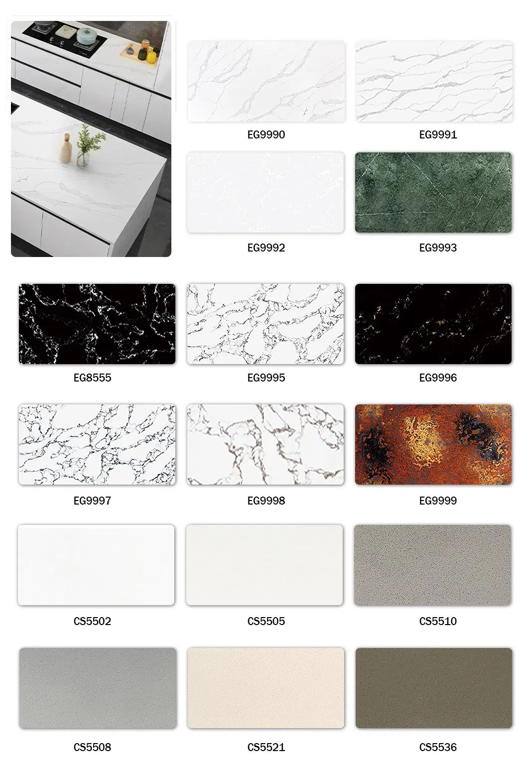Eastgem's Premium Quartz Stone Slabs, Durable and Stain-Proof, Excel as Kitchen Countertops.